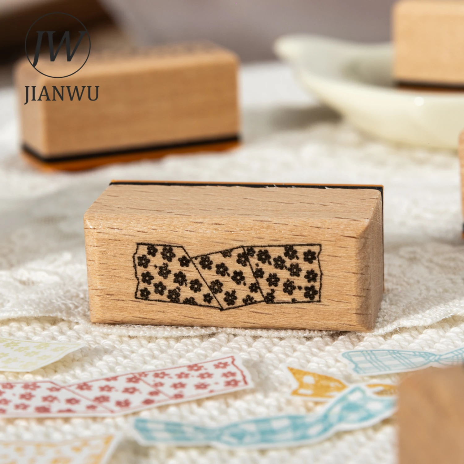 JIANWU 주름 테이프 시리즈 빈티지 그리드 스타 플라워 풍경 소재 콜라주 나무 스탬프 크리에이티브 DIY 저널 문구