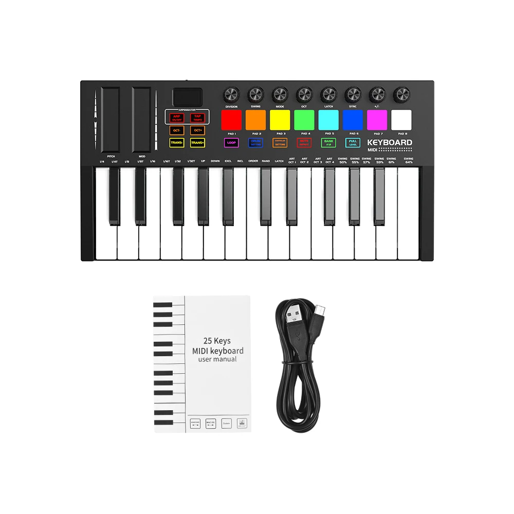 

25-клавишный MIDI-контроллер с клавиатурой, профессиональная электронная звуковая интеллектуальная портативная Организация ударная площадка клавиатура, фортепиано