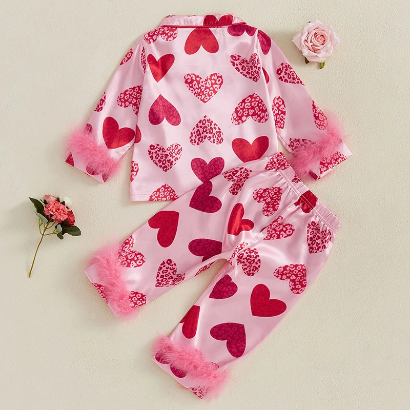 Women s 2-Piece Valentine s Day Pajama Set with Long Sleeve Heart Print Shirt and Cozy Pants for Sleepwear