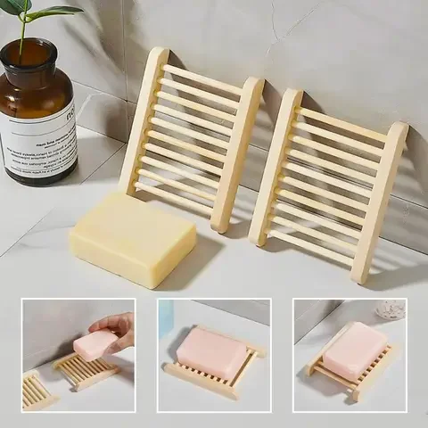 

Portable Wooden Natural Soap Dishes Tray Holder Storage Soap Rack Plate Box Container Portable Bathroom Soap Dish Storage Box