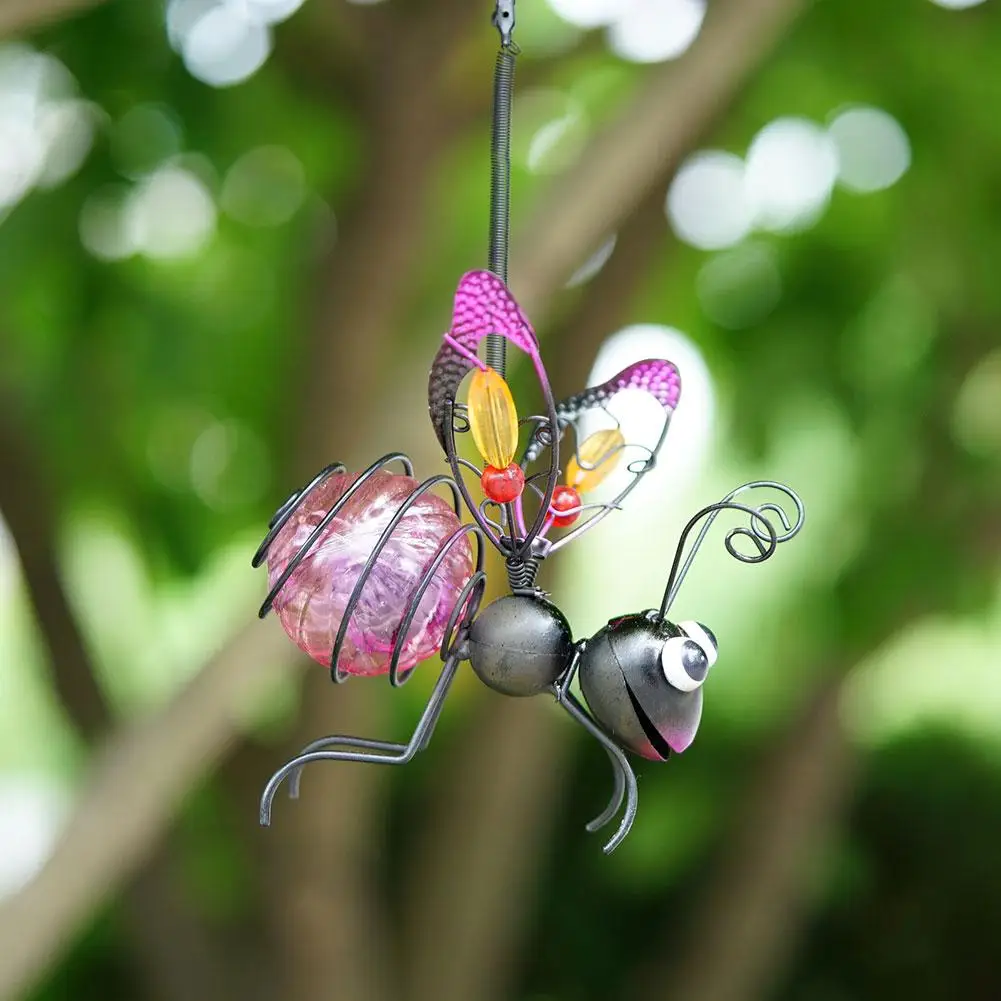 Solar Iron Insect Statue With LED Fairy Light Outdoor Waterproof Hanging Tree Ornament For Fence Yard Courtyard Garden Art Decor