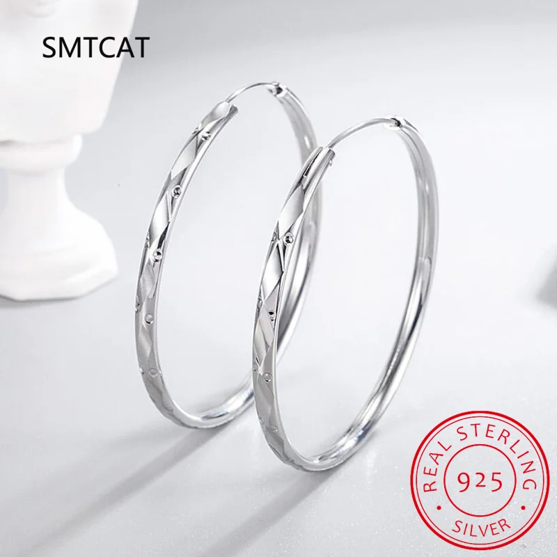 Real 925 Sterling Silver Shiny 30/40/50/60 MM Hoop Earring for Women Office Lady Girls Fine 925 Jewelry Wholesale DS3606