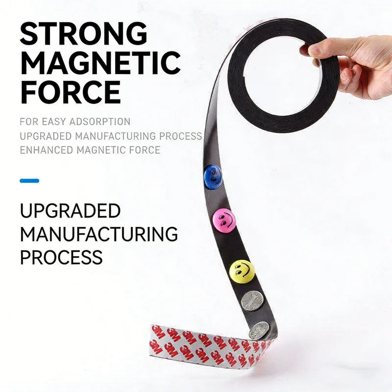 Enhanced Magnetic Adhesive Strip Tape - 1 Meter, 1.5mm Thickness, Strong Adhesion for Home, Office, and Teaching Aids