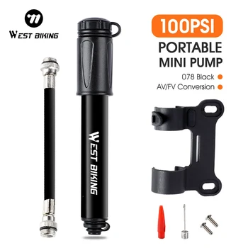 WEST BIKING Mini Bicycle Pump 100Psi Portable Schrader Presta Valve Inflator Aluminum Alloy MTB Road Cycling Tire Hand Air Pump 1