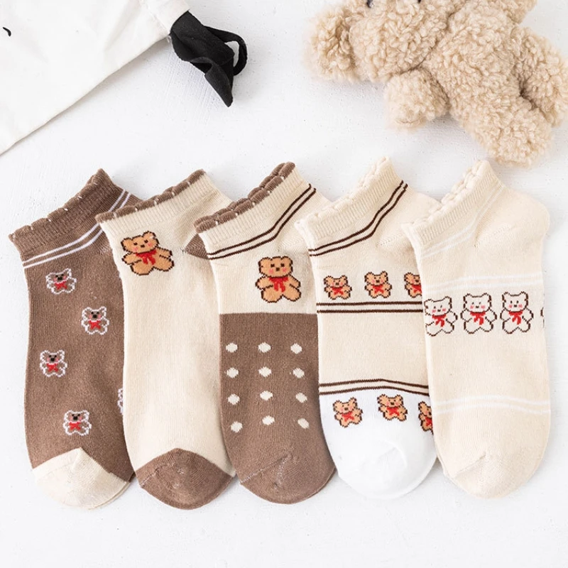 

5 Pairs Women's Socks Summer Fashion Low Top Socks Lace Low-Cut Breathable Simple Ins Trendy Thin All-Matching Women Cute Socks