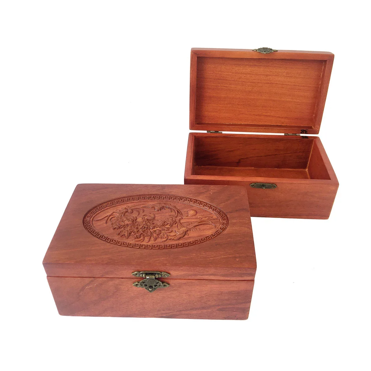 

Wooden Jewelry Storage Box, Mahogany Rosewood, Creative Carving Flower, Brass Buckle, Necklace Box