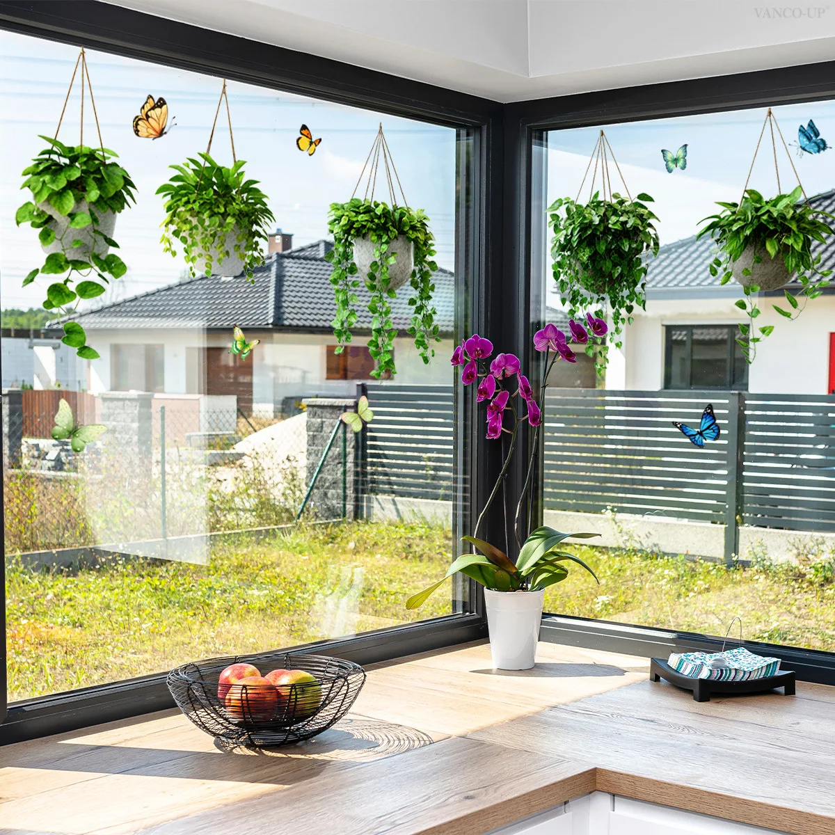 Creative Decorative Stickers Hanging Baskets Butterfly Patterns for Shops Homes Double-sided Visible Electrostatic Glass Sticker