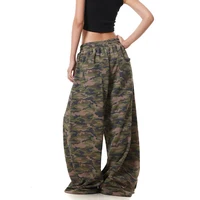 Pantalon Cargo Baggy de Camouflage pour hommes, taille haute, droit, jambes larges, surdimensionné, esthétique d'automne, jean Vintage Y2K des années 2000 4