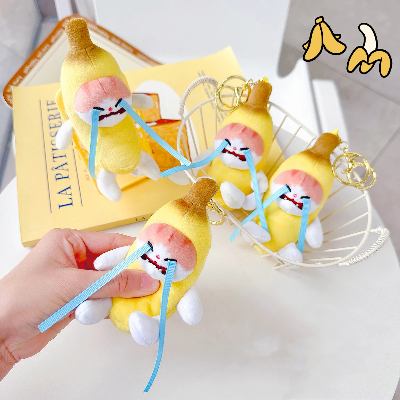 Creative Funny Crying Banana Cat Plush Doll Keychain Pendant Ins