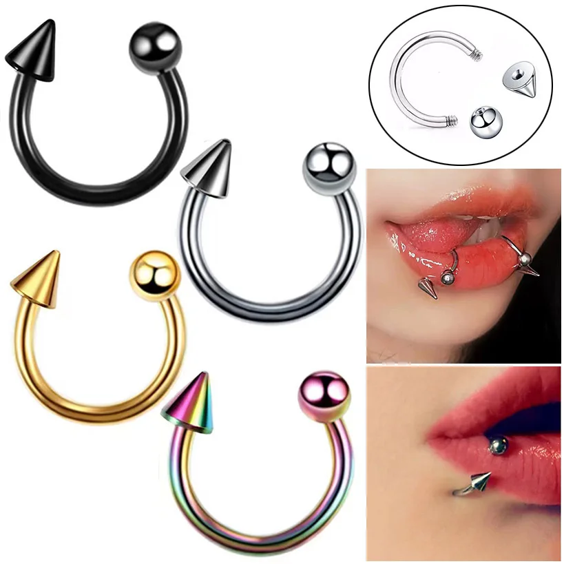 New-Gothic Nose Ring Circular Barbells Fake Septum Piercing Men Earrings Stainless Steel Lip Rings Piercing Woman Jewelry