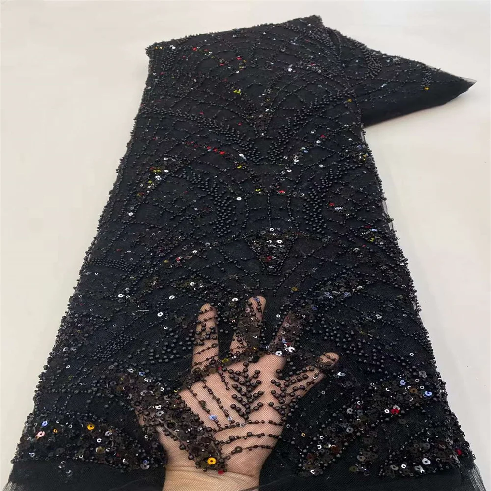 

2023 High Quality African Handmade Beaded Sequins Tulle Laces Fabric French Embroidery Laces Fabrics For Nigerian Wedding XZ3756