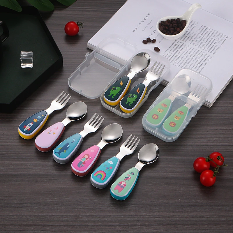 

Мультяшный набор посуды, ложка для тренировки еды, десертная ложка для детей, ложка для кормления, вилка
