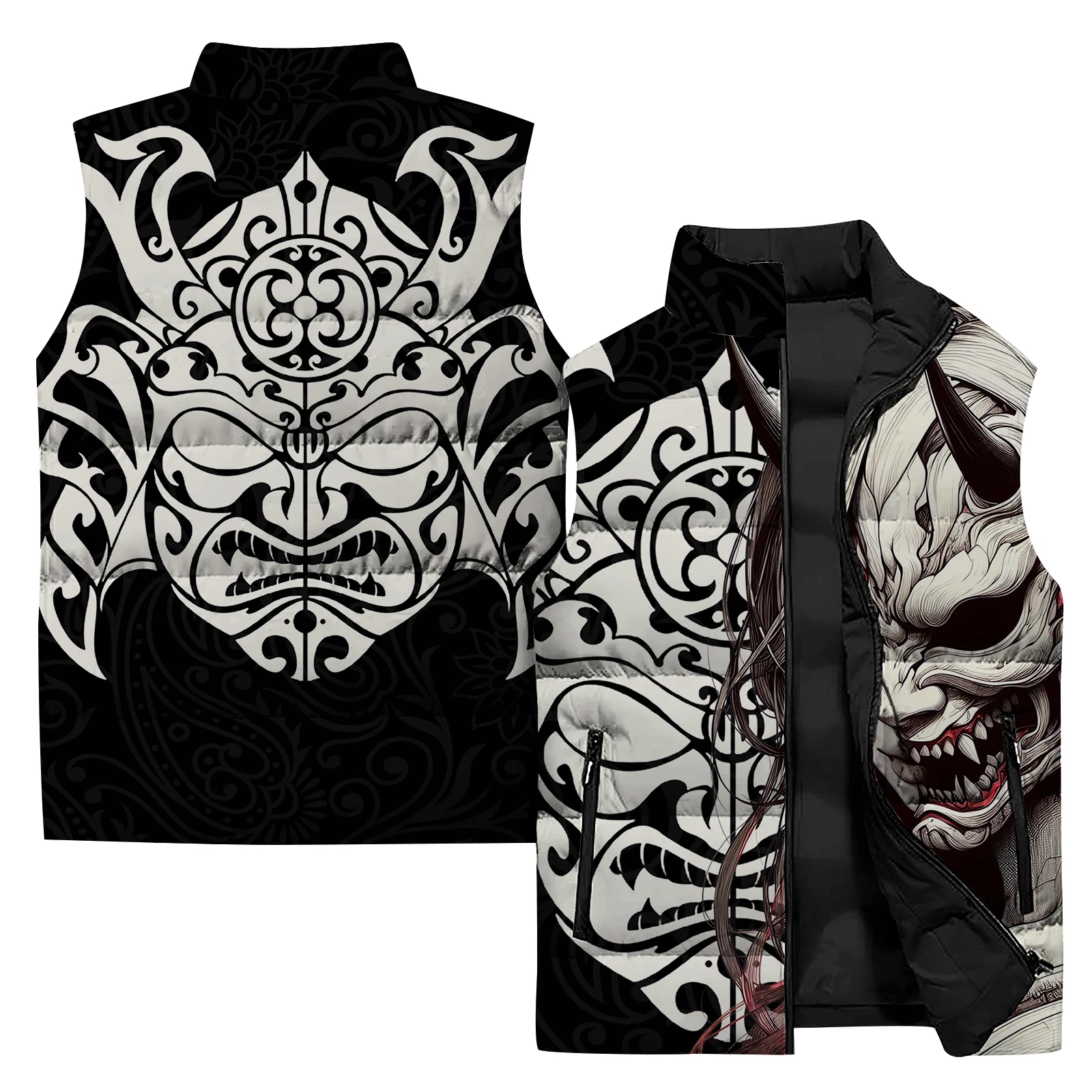 thumbnail image 1 of Chaleco holgado y cálido, chalecos de invierno para hombre, chaleco gótico con estampado de máscara de fantasma y monstruo, chaquetas para hombre, ropa de calle Harajuku, 1 of 5