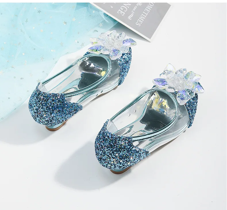 Fantasia Princess Shoes for Girls leather Sandal Summer Children's Shiny Snow Queen Fairy Party High Heels Leather Crystal Shoes 4