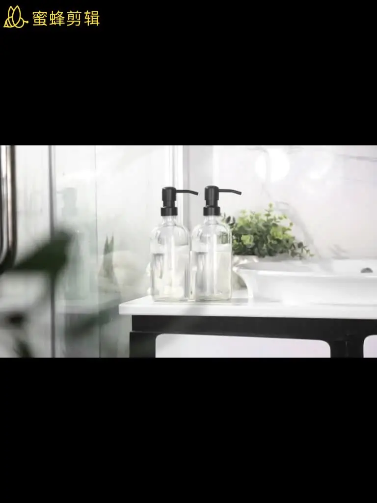 Yiter Dispenser di sapone in vetro da 330 ml, versatile dispenser manuale per bagno, cucina, camera da letto, riutilizzabile per lozioni, detergenti, oli essenziali (2 pezzi/oro trasparente