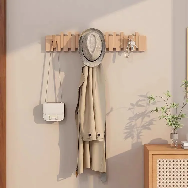 Solid Wood Piano Key Hook Without Punching Holes on The Wall Porch Clothes Hook Entry Door New Creative Door Hanger