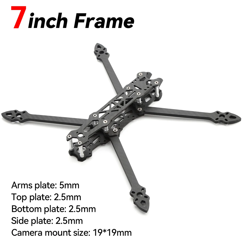 Châssis Mark4 pour drone FPV 5 pouces ou 7 pouces monté avec moteurs et hélices, prêt pour le vol.