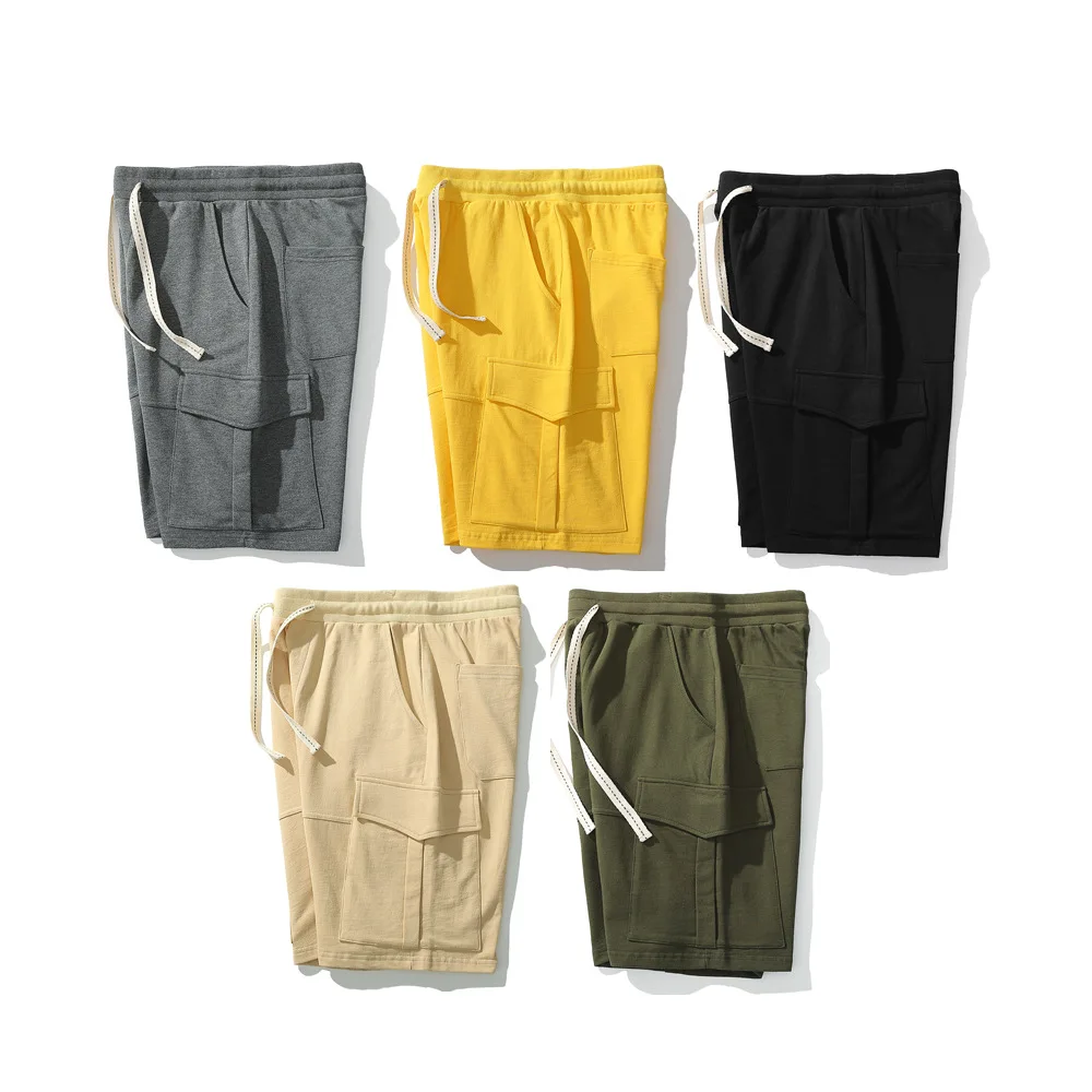 Heavywood Mens Cargo Shorts Cotton Sweatshorts Casual Multi-pocket Sports Shorts Male Running Jogger Loose Short Pants