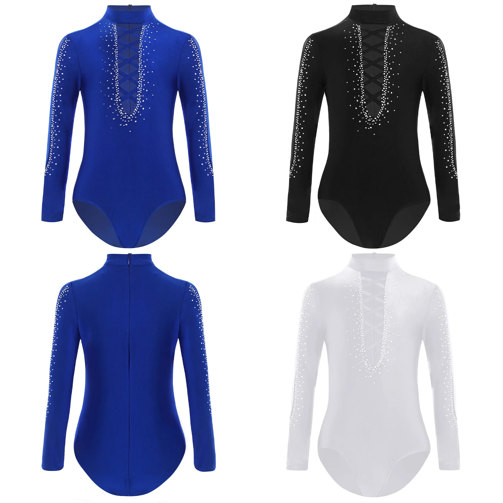 Kinder Jungen Glitzer Strass Gymnastik Ballett Trikot Tanzkostüm Mesh Langarm Ausgeschnittener Bodysuit Tanzkleidung – Detail 3