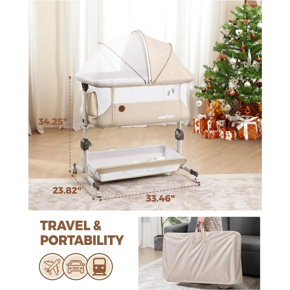 Baby Bassinet Bedside Sleeper, Upgraded Stability Bedside Crib with Full Mesh Sides, Soft Sheet, 6-Height Adjustment 6