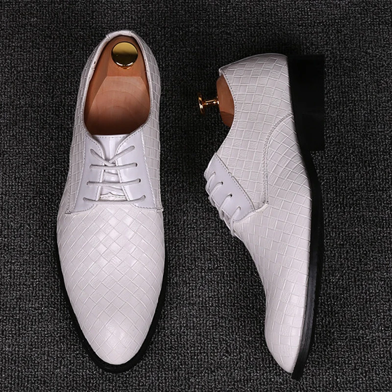 Formal Leather Shoes Men Dress Business Shoes Male Geometric Red Oxfords Party Wedding Casual Men's Flats Chaussure Homme