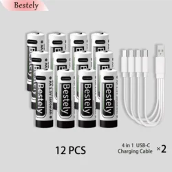 High - Capacity Rechargeable AA Batteries 1.5V 5800mAh Lithium with USB - C Cables (12 pcs batteries)