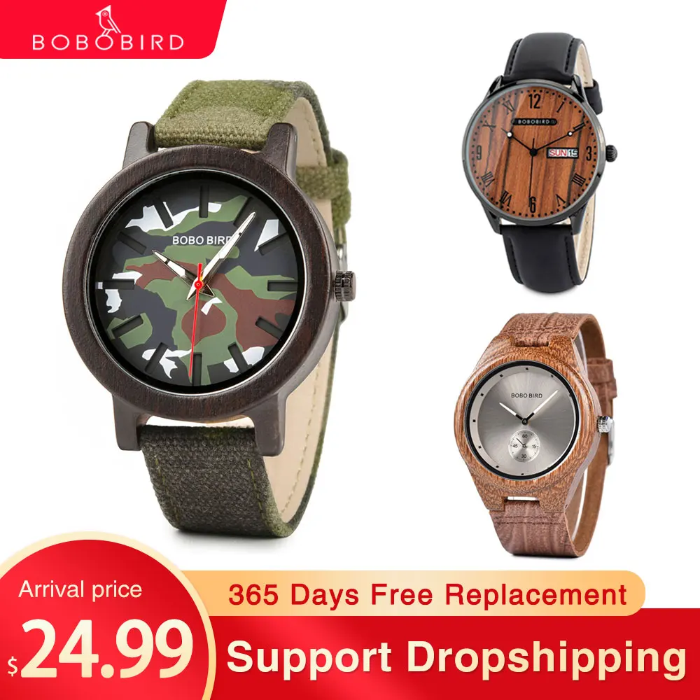 

Bobo Bird Man Watch Wood Men's Watches For Men Quartz Wristwatches Man Women's Watches Tiempieces Clock Custom Dropshipping