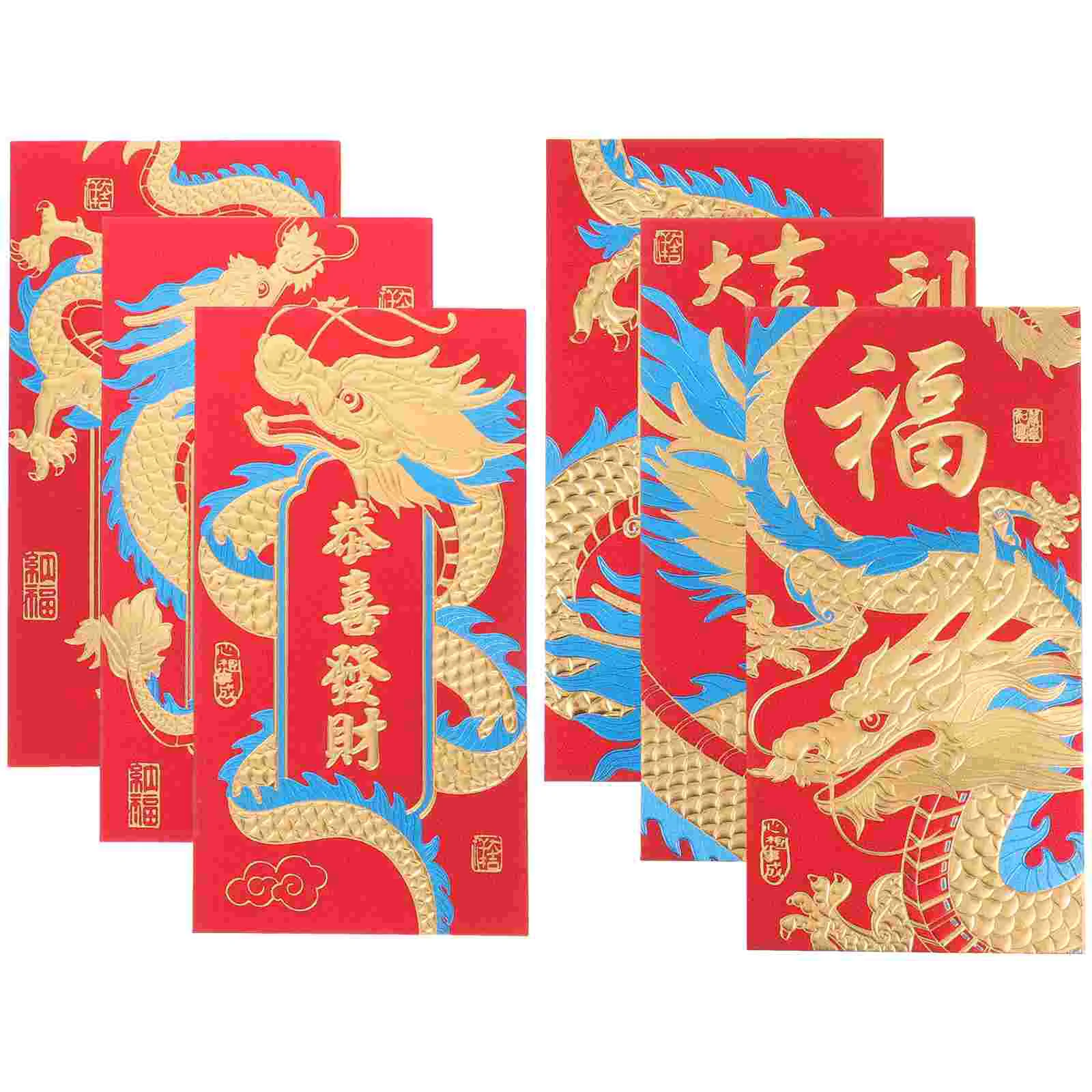 6Pcs Chinese Red Envelopes 2024 Lucky Money Envelopes Chinese Zodiac Red Envelop The Year Dragon Hong Bao Wedding Envelopes