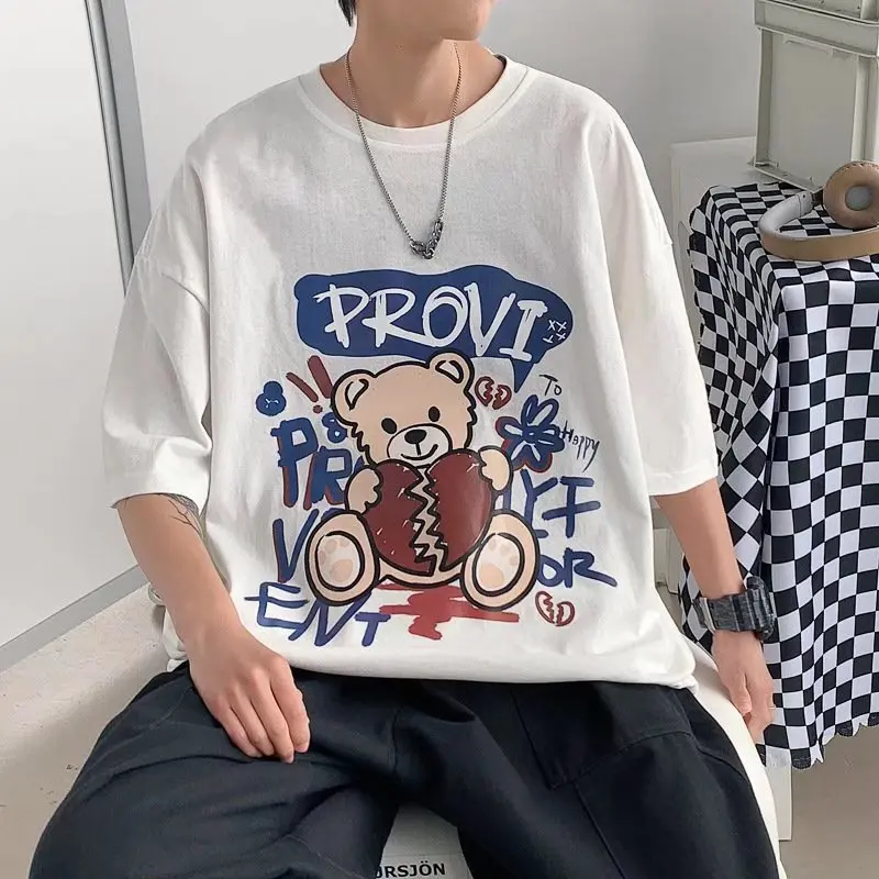

Harajuku Japanese Trendy Men's Short-sleeved New Ins Personality Cartoon Print Casual Loose Oversized Short-sleeved Top Tees