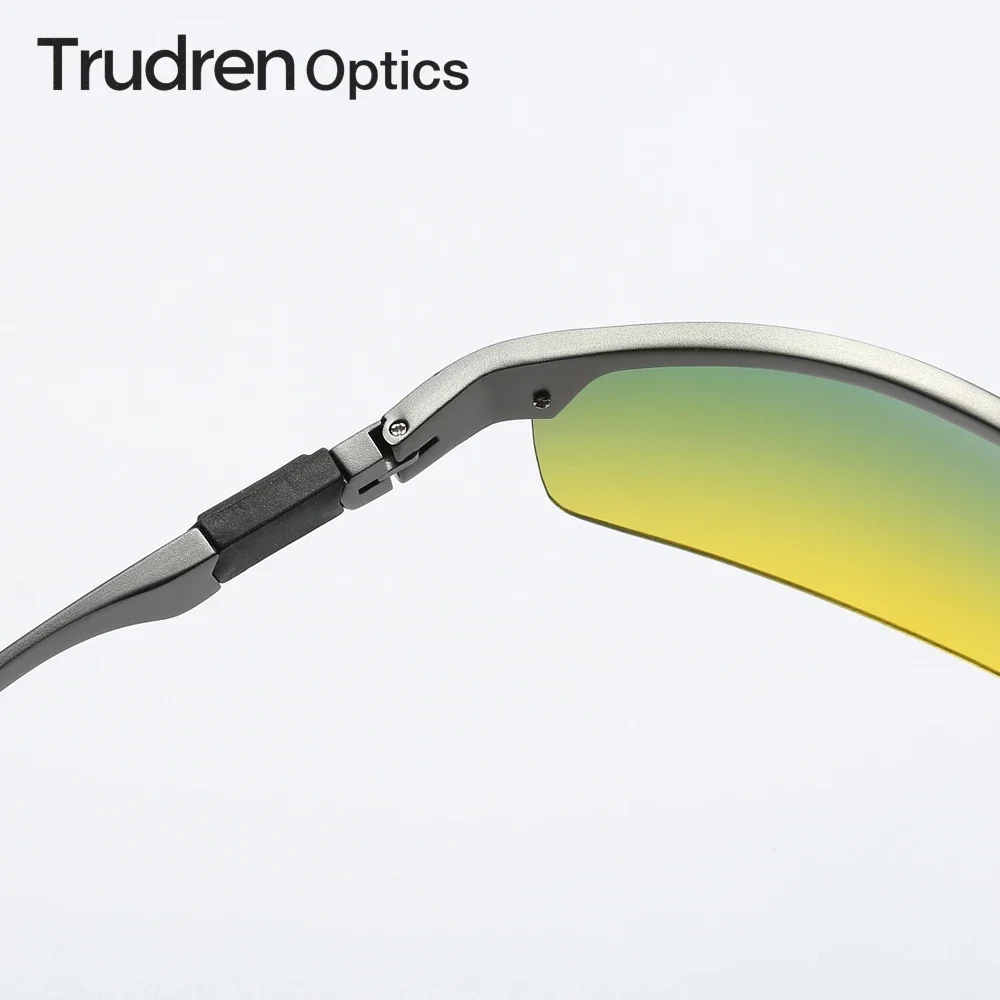 Trudren Aluminum Sports Green Yellow Polarized Sunglasses for Cycling Men Day and Night Vision Driving Glasses Anti-glare 5961