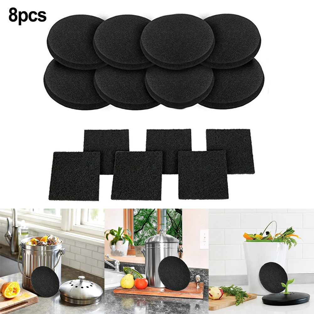 8PCS/Set Compost Bin Activated Carbon Filter Kitchen Yard 120*120MM Black Round Cotton Waste Bins Charcoal Filters Garden Tool