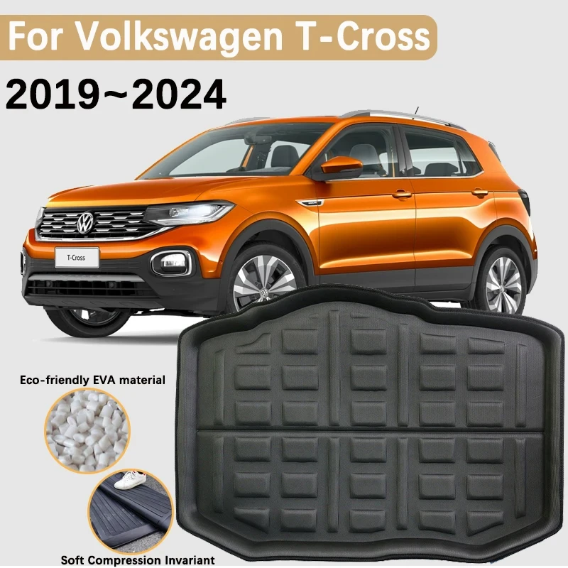 

Аксессуары для VW Volkswagen T-Cross 2022 2023 ~ 2019 T коврик для багажника автомобиля Cross, подкладка для груза, водонепроницаемый коврик для хранения, материал эва