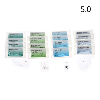 12Pcs 75cm 2/0 3/0 4/0 5/0 Needle Suture Nylon Polyester Thread Suture Practice Kit Teaching Demonstrations Exercises 1