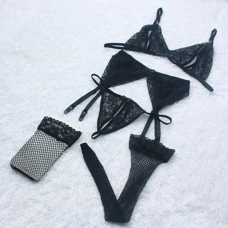 Women's Naughty Sexy Lace Open Crotch Lingerie Set Suitable for Bridal Honeymoon