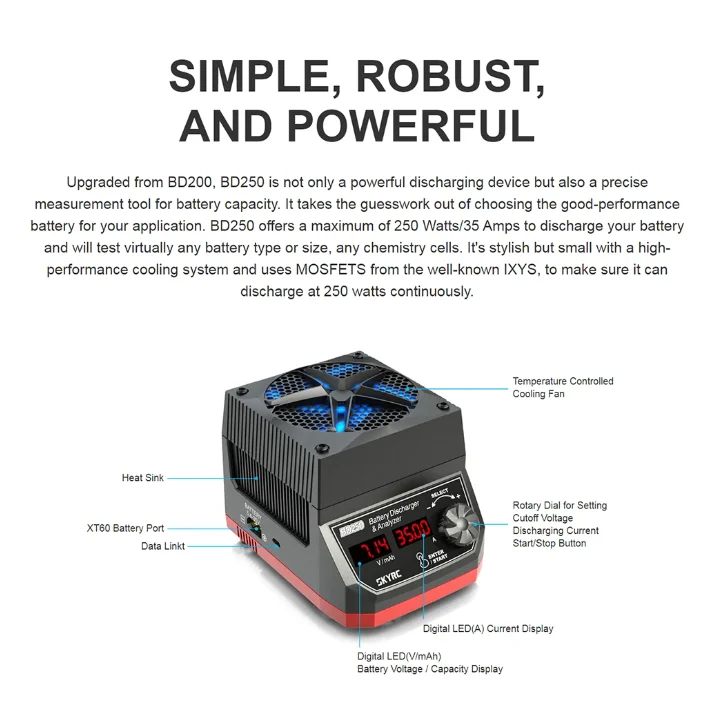 SKYRC BD250 Демонтиране на батерия 250W 35A Изпитвател на капацитет за RC