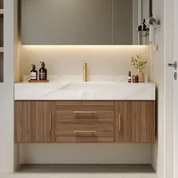 Modern 39" Floating Bathroom Vanity Set Stone Top Wall Mounted Bathroom Cabinet 1