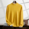 100% Cashmere Men's Sweater Spring Autumn New Thin Top Knitted Half High Collar Pullover Solid Color Long Sleeve Bottom Shirt 1