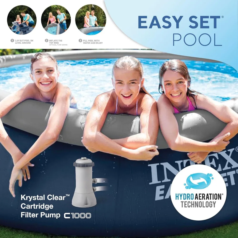 Easy Set 15' x 42" Round Inflatable Outdoor above Ground Swimming Pool Set with 1000 GPH Filter Pump, Ladder