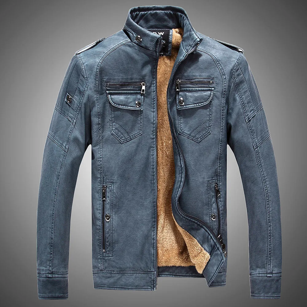 

Mens Wash Leather Jackets Winter Men Faux Fleece Plus Thick Warm Coat Biker Motorcycle Male Classic Jacket Top Quality