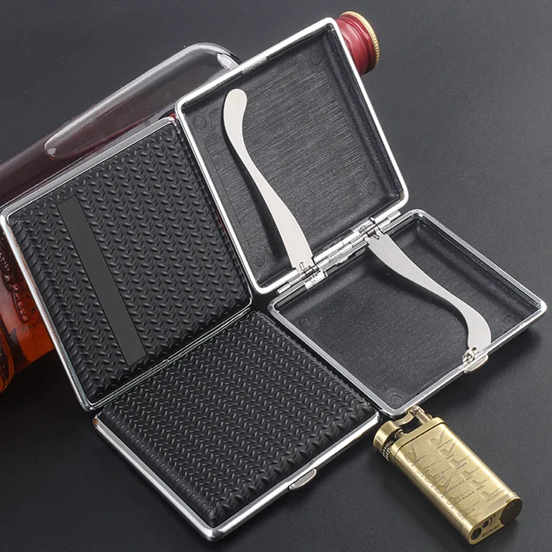 1pc Brown 20-cigarette Capacity Portable Cigarette Box, Metal Waterproof Cigarette  Case With Pu Coating
