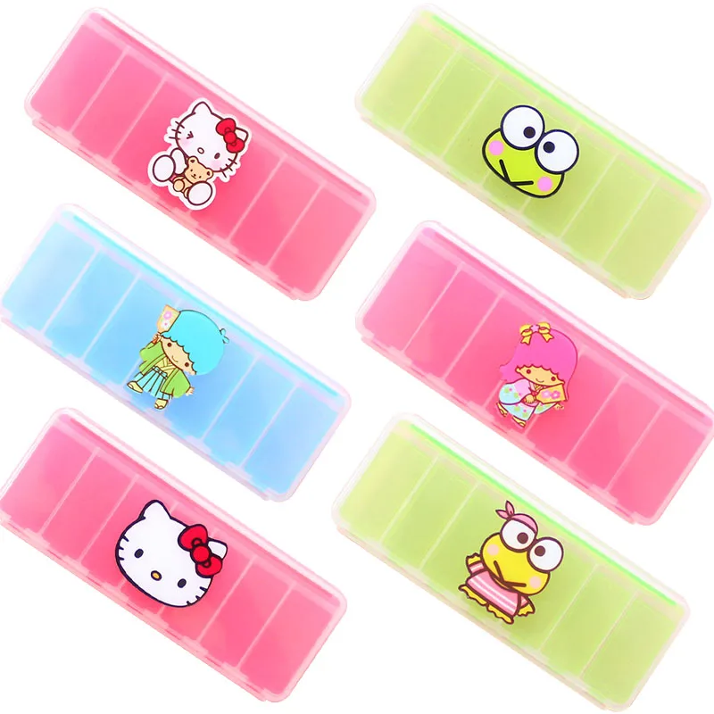 

Kawaii Hello Kitty еженедельная коробка для таблеток Sanrioed маленькая двойная звезда Keroppi таблетки для путешествий аптечка