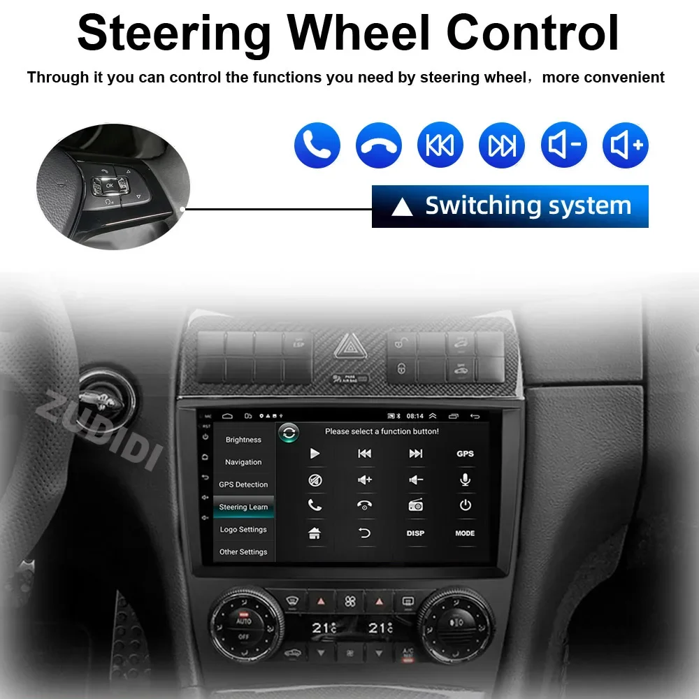 AI Voice 2 din Android Auto Carplay Car Radio for Mercedes Benz C Class W203 2005-2009 C200 C230 C240 C320 C350 CLK W209 GPS