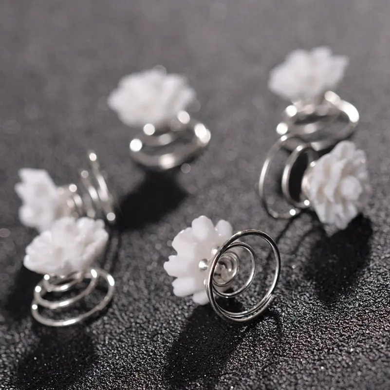 10Pcs/Lot Wedding Bridal Hair Pins Girls Crystal Flowers Twists Coils Swirl Spiral Hairpins Women Mini Headwear Hair Accessories hair accessory pearl hairpins hair headdress bridal headwear