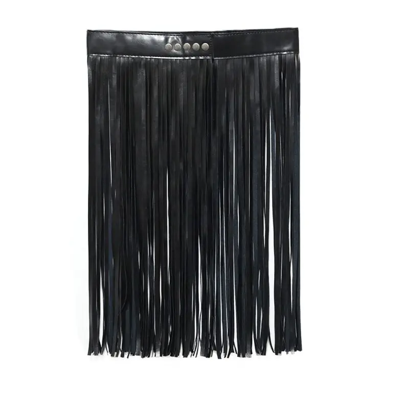 

Womens High Waist Faux Leather Fringe Tassels Skirt for Body Harness with Buttons Halloween Party Punk Rock Dropship