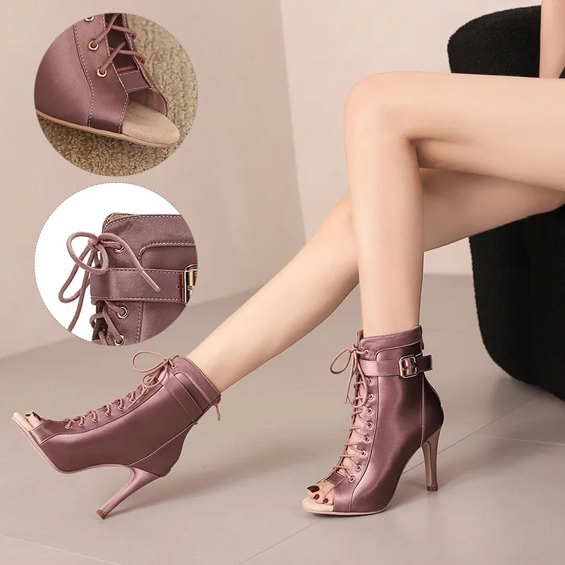 Girls Satin Latin Dance Shoes Women Modern Dance Salsa High-Top Sandals DanceHall Shoes Ladies Fashion Sexy High-Heeled Boots