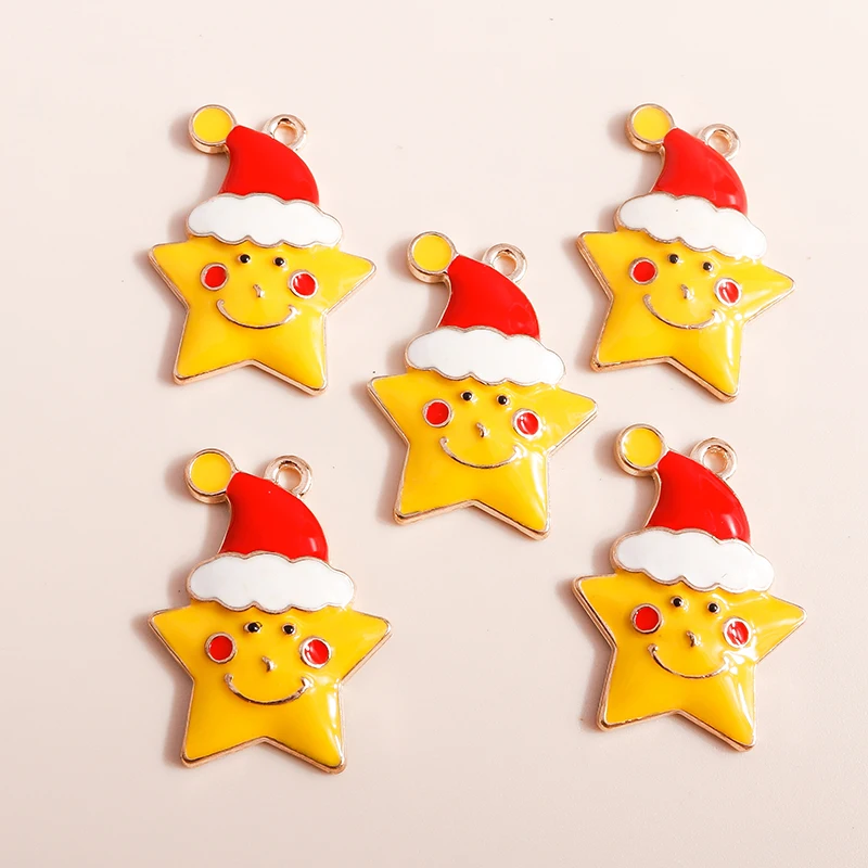 Leslie 10 Stück 26 x 20 mm Cartoon-Weihnachtsstern-Anhänger für die Schmuckherstellung, DIY, niedliche Weihnachts-Ohrringe, Armbänder, Halsketten-Anhänger