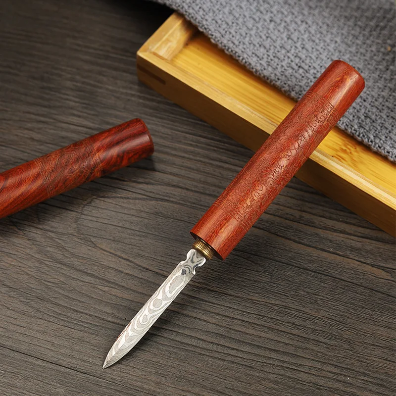 Stainless Steel Ebony Chinese Puer Tea Needle Cutter Damascus Knife 1Pc tea cutter tea needle set tea making tools