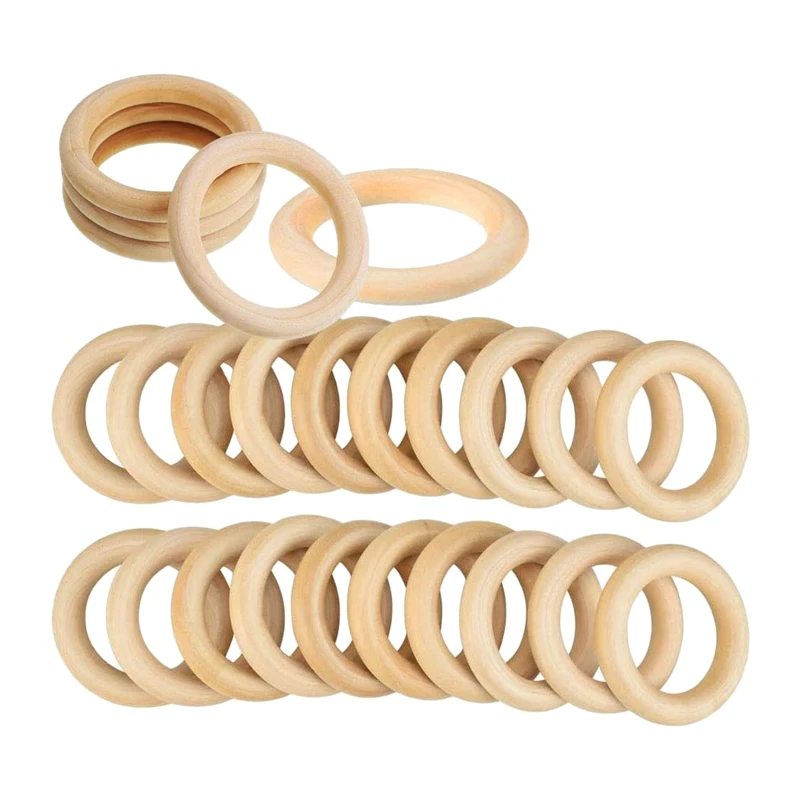 25 Pcs Natural Wood Rings 70Mm Unfinished Macrame Wooden Ring Wood Circles For DIY Craft Ring Pendant Jewelry Making