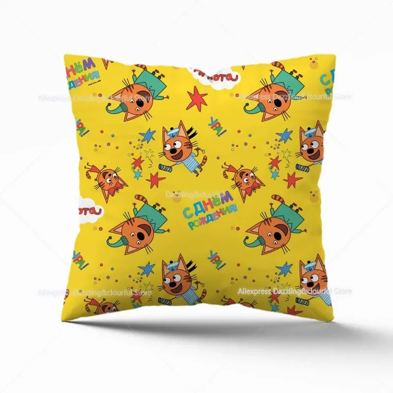 TpnkoTa Three Kittens Pillowcover My Family Three Happy Cats Pillow Case Kids Decorative Sofa Cushion Cover No Pillow 45cm 3