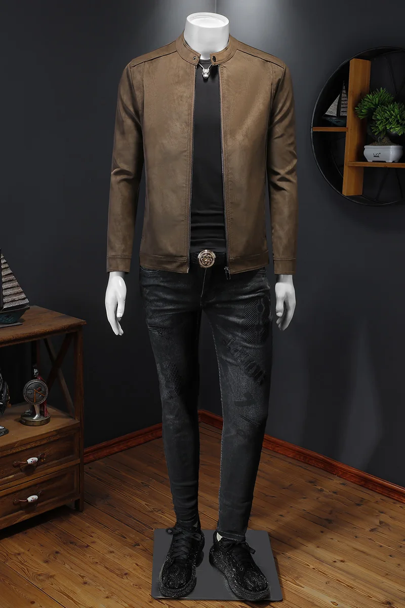 Leather Jackets Autumn And Winter Men's Standing Collar Motorcycle Leather Jacket Casual Slim Fit